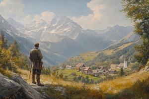 Chasseur et église dans la vallée