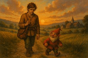 Un lutin accompagnant le jeune paysan